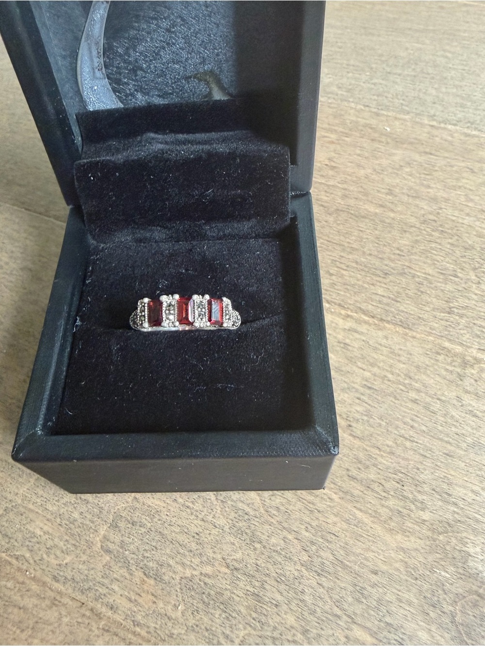Sterling Silver Red Garnet Bar Ring 8.5